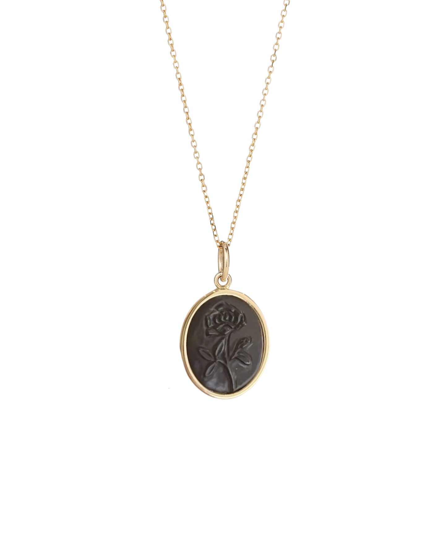 Rose Black Jasper Intaglio Pendant