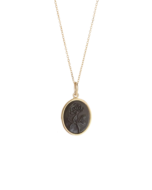 Rose Black Jasper Intaglio Pendant