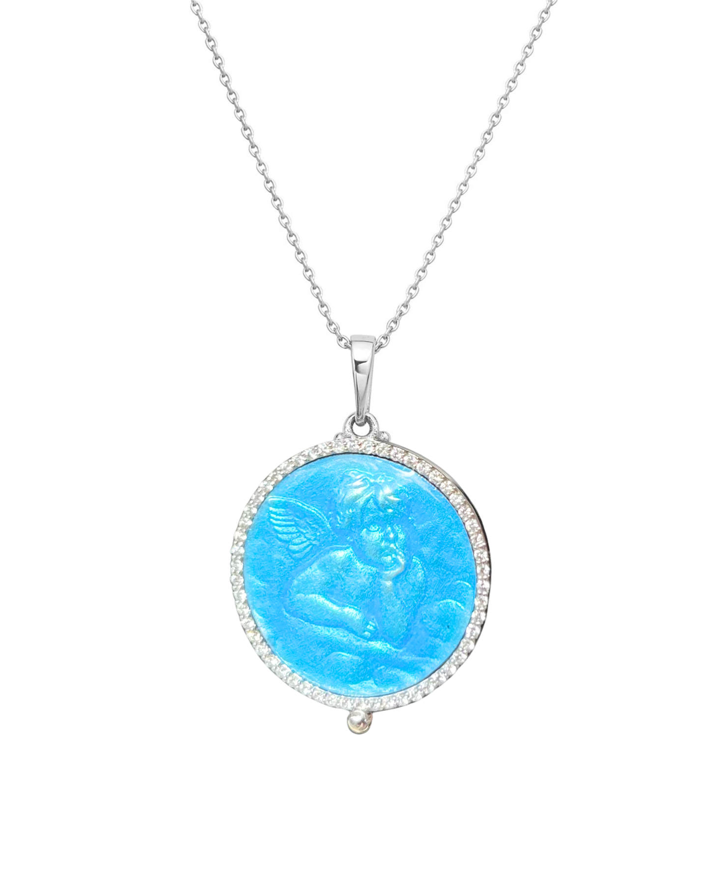 Cherub Blue Enamel Large Pendant