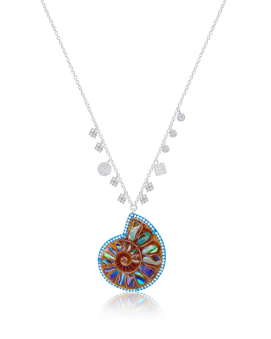 Ammonite Blue Rhodium Necklace