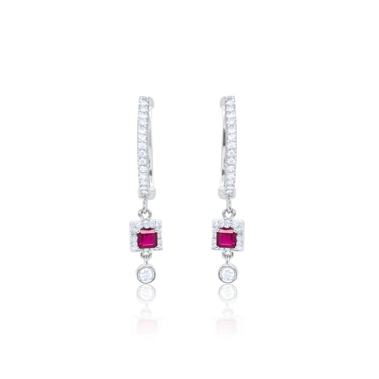 Square Rubies Diamond Huggies