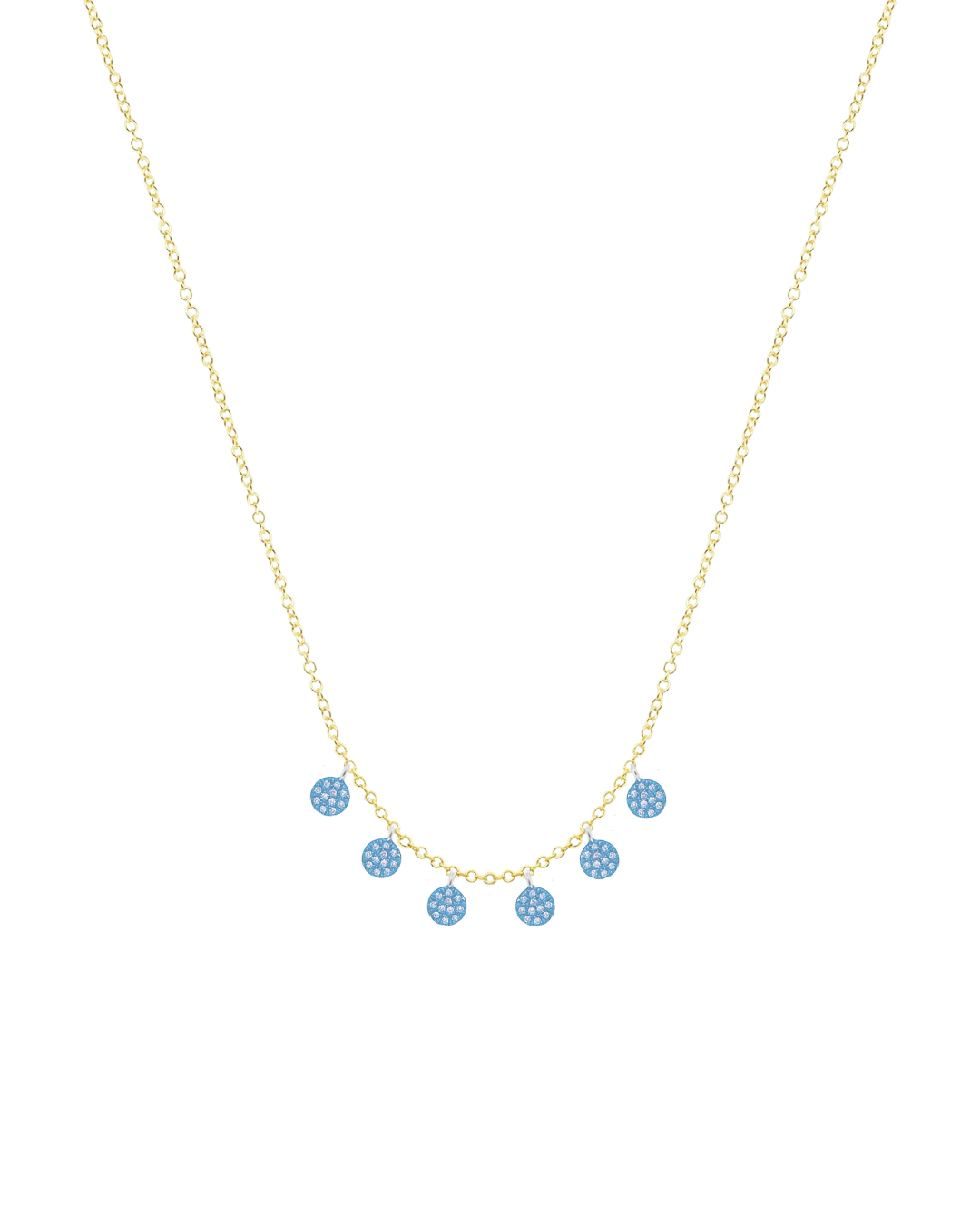 Blue Rhodium Disk Charms Necklace