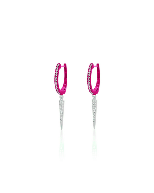 Pink Rhodium Diamond Dagger Huggies
