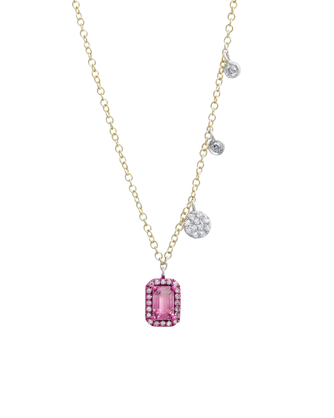 Pink Sapphire in Pink Rhodium Necklace
