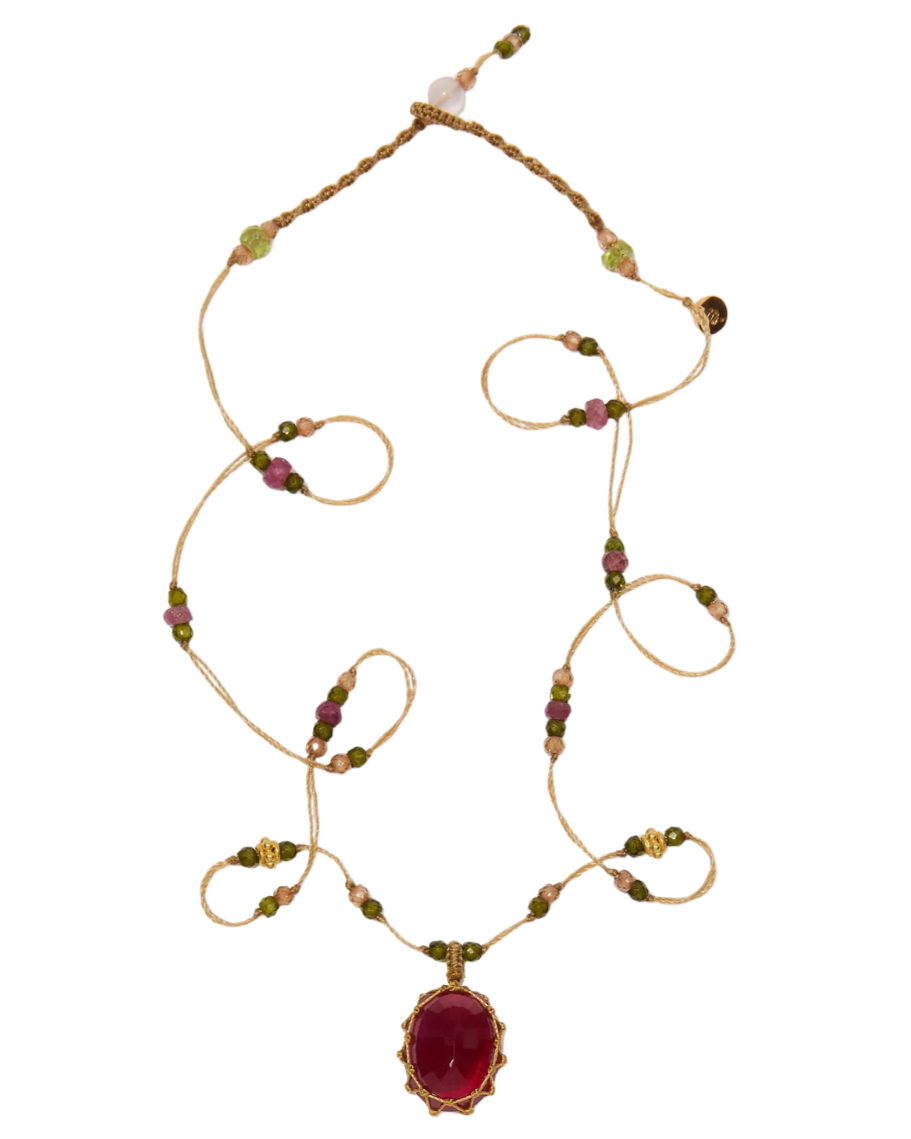Short Tibetan Rhodolite Garnet and 18k Pendant
