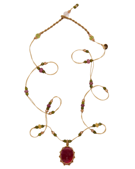 Short Tibetan Rhodolite Garnet and 18k Pendant