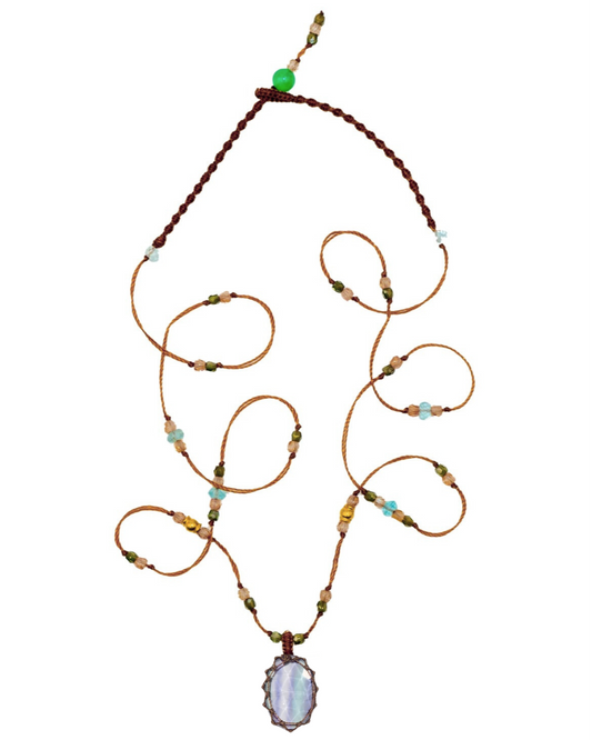 Short Tibetan Rainbow Fluorite and 18k Pendant