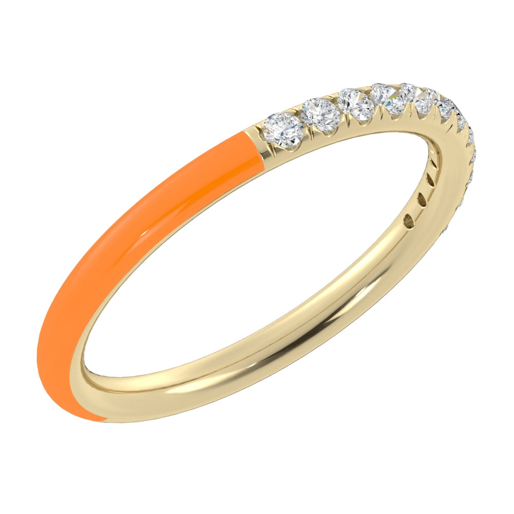 Orange Enamel Diamond Ring